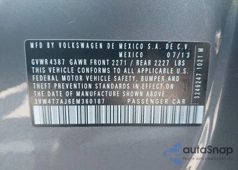 2014 Volkswagen Jetta Gli Autobahn W/Nav из США, поврежденный, VIN 3VW4T7AJ6EM360187